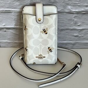 Coach Phone Crossbody Signature Canvas White Bee Print c8672